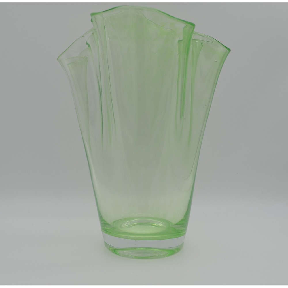 Mid-Century Italian Fazzoletto Green Murano Glass‎ Vase